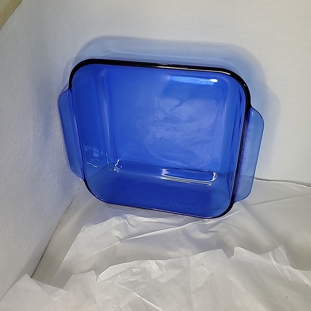 Vtg PYREX Cobalt Blue Glass Bakeware Casserole Pan ~2QT Square Handled 222-R USA